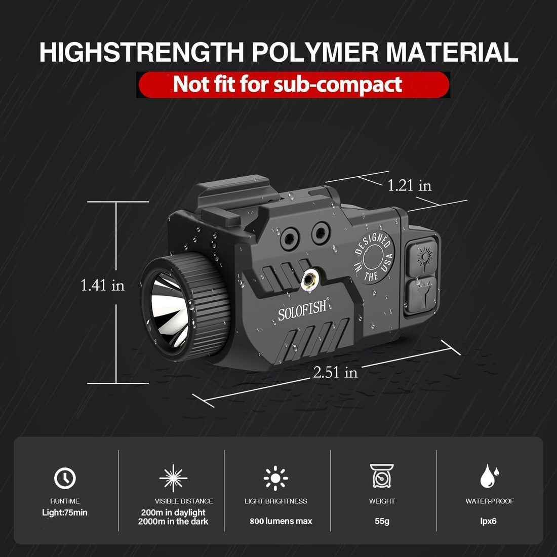 SOLOFISH 800 Lumen Rail-Mount Light Laser Combo for 1913 & GL Rails photo 5