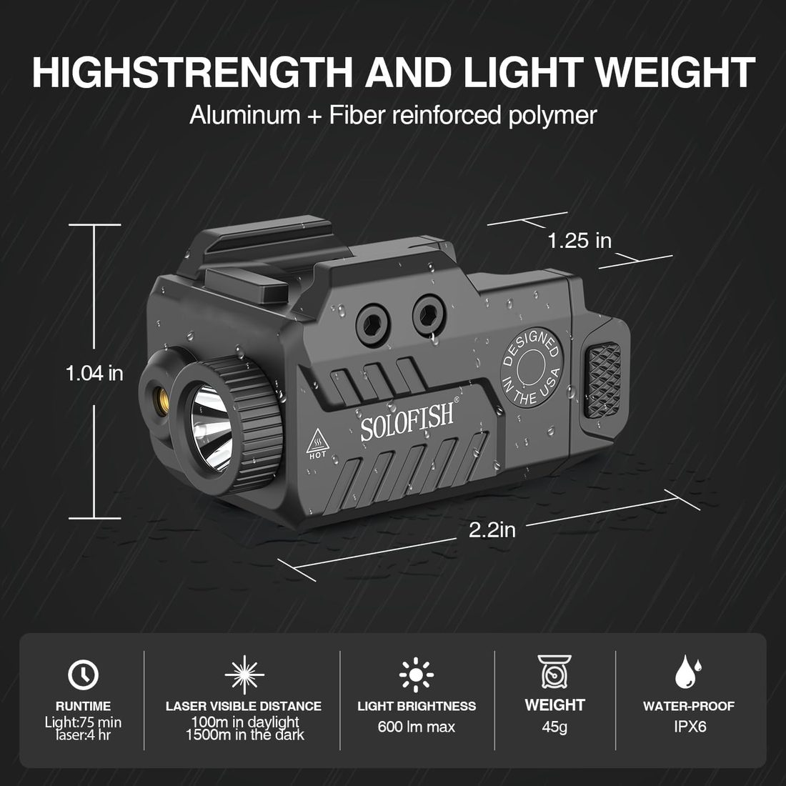 SOLOFISH Compact 450 Lumen Pistol Light Laser Combo, Slidable Rail photo 2