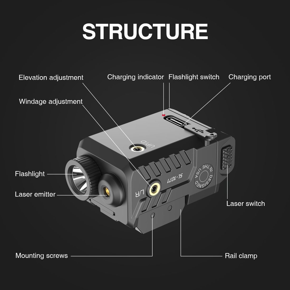 SOLOFISH Compact 450 Lumen Pistol Light Laser Combo, Slidable Rail photo 3